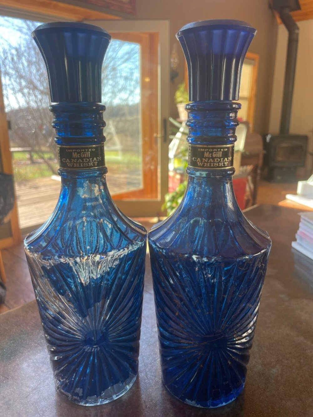 Imported McGill Canadian Whiskey 2 Cobalt Blue Decanters Bottled by James B Beam - Picture 10 of 10